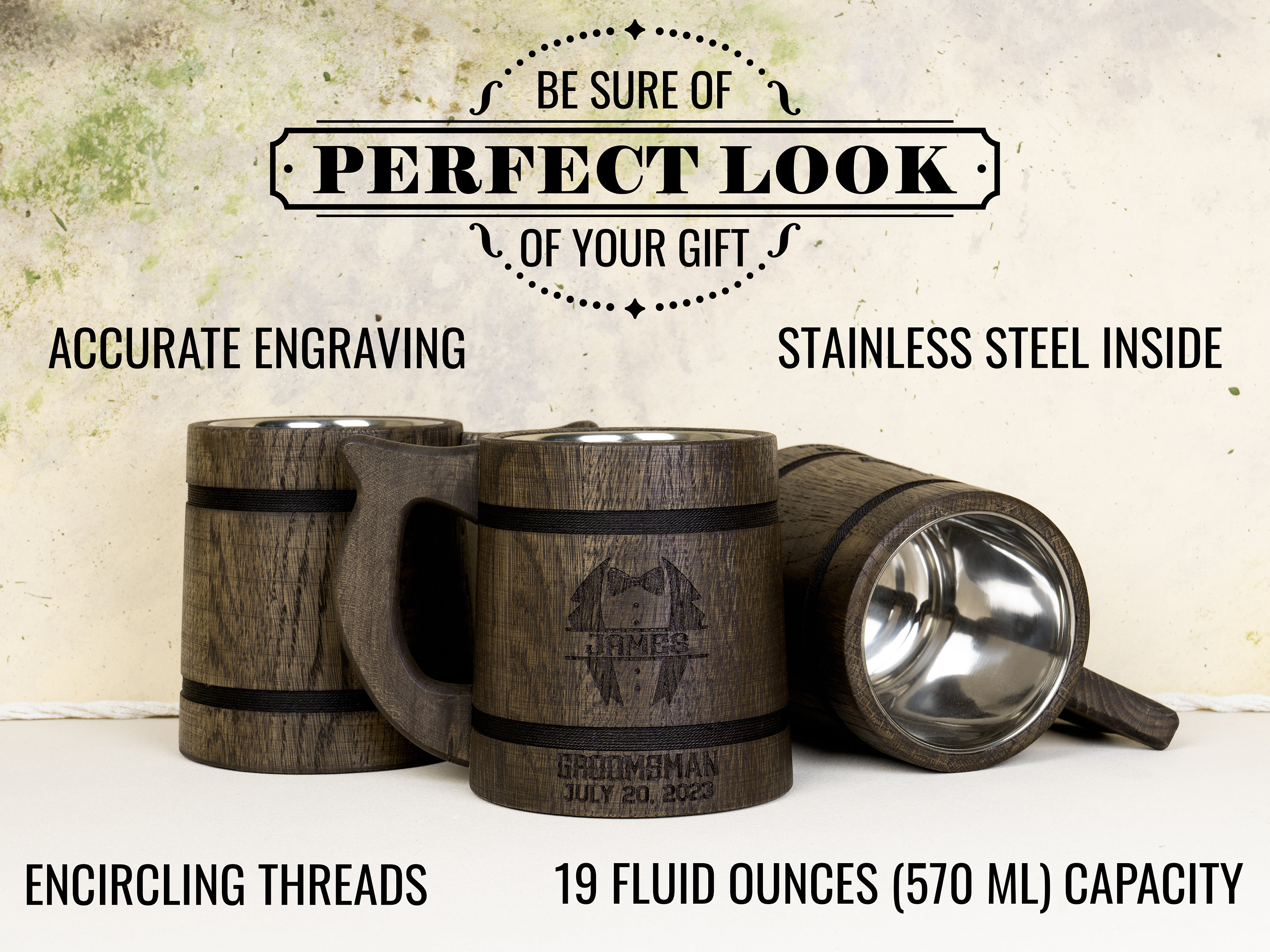 Personalized Groomsmen Beer Mug Custom Wooden Stein, Customizable Best Man Gift from Groom Engraved Wood Tankard, Wedding Gift for Father