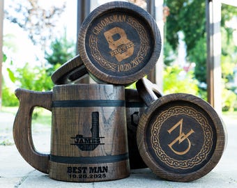 Engraved Beer Mug, Tankard, Wooden Beer Mug, Beer Cup