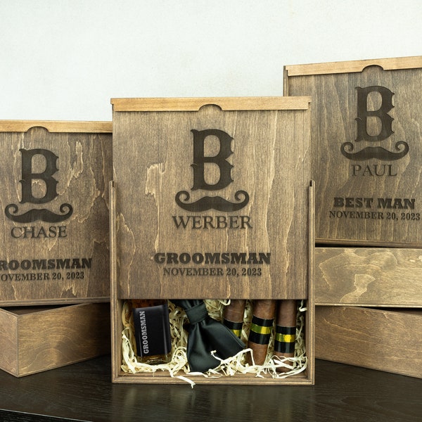 Custom Engraved Box, Wedding Cigars Box, Wooden Gift Box, Personalized Groomsmen Gifts, Groomsman Gift Box, Groomsmen Proposal