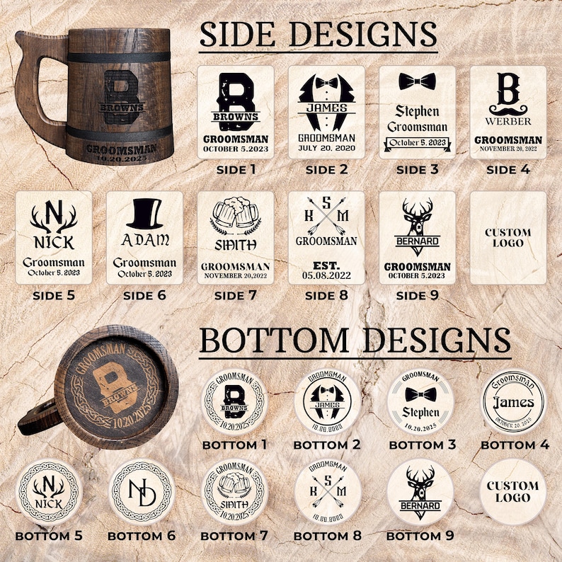 Custom Stein Mug, Groomsmen Wooden Beer Mug, Personalized Medieval Tankard, Best Man Gift, Bachelor Party Favor, Wedding Officiant Gift image 4