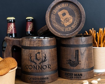 Personalized Wooden Beer Mug, Custom Engraved Beer Stein, Groomsmen Gift