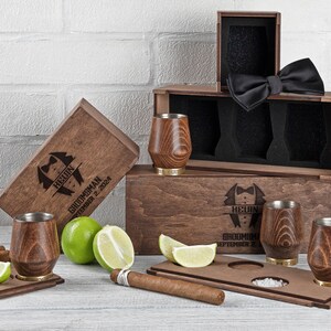 Engraved Shot Glasses Wedding Gift for Groomsmen, Best Man Proposal Box, Wood Gift for Men, Alcohol Gift for Him, Boyfriend Birthday Gift