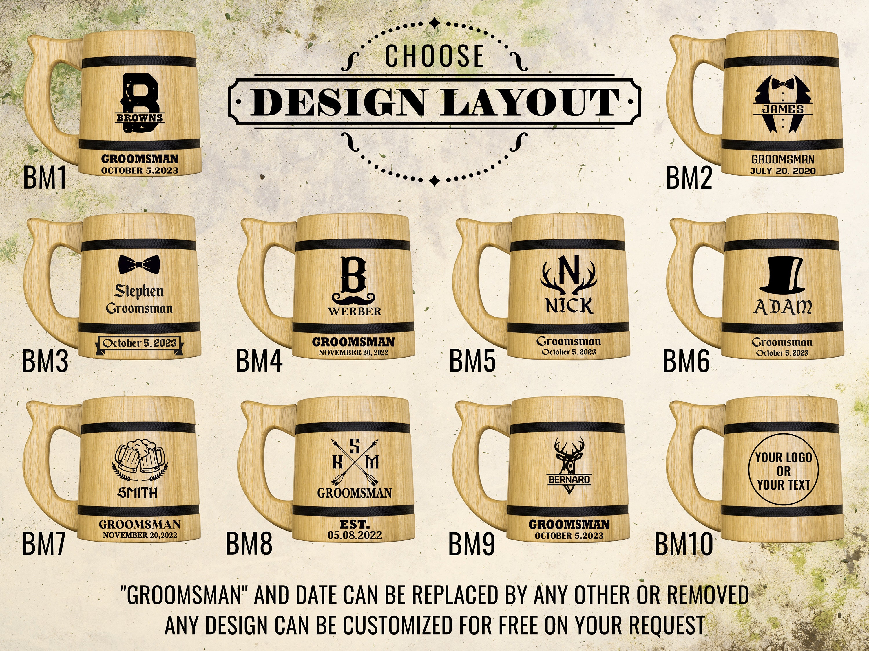 Personalized Groomsmen Beer Mug Custom Wooden Stein, Customizable Best Man Gift from Groom Engraved Wood Tankard, Wedding Gift for Father