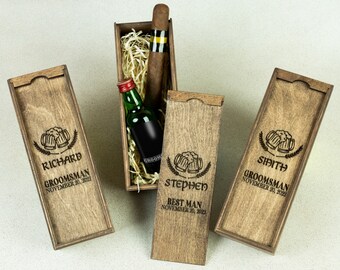 Personalized Groomsmen Gift Box, Best Man Proposal, Wooden Cigar Box