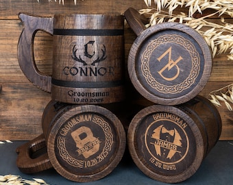Groomsmen Gift Set, Custom Beer Mug, Wooden Tankard