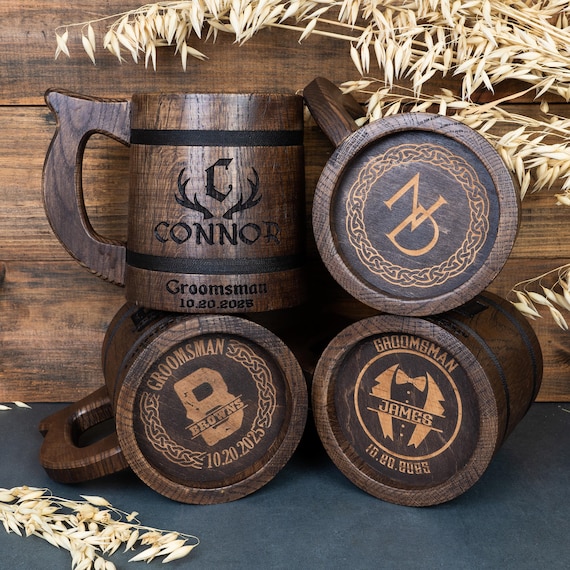 Groomsmen Gift Set, Custom Beer Mug, Wooden Tankard