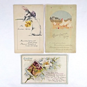 Cartoline pasquali antiche Lotto di 3 polli e pulcini 1914 Viole del pensiero 1911 Coniglio 1917