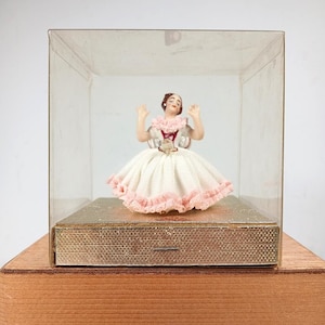 Vintage Dresden Lace Ballerina Figure New in Original Clear Display Box Germany Uncommon Mid Century Collectible Gift
