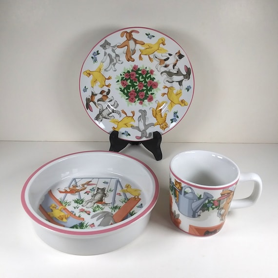 Tiffany Playground 3-piece China Set Bowl Cup & Plate for Baby