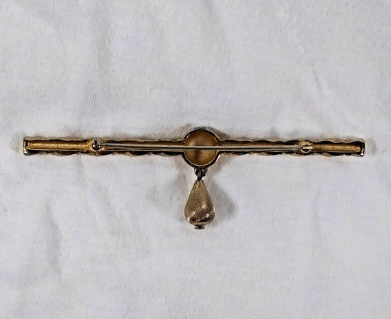 Monet Signed Bar Brooch Scrolled With Dangling Be… - image 2