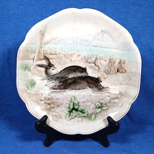 Französischer Choisy le Roi Majolica Teller Laufende Kaninchen Higgins & Seiter c. Um 1900