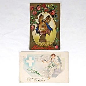 Cartoline pasquali antiche Lotto di 2 "Gioie pasquali" e "Saluti a Pasqua" anni '10