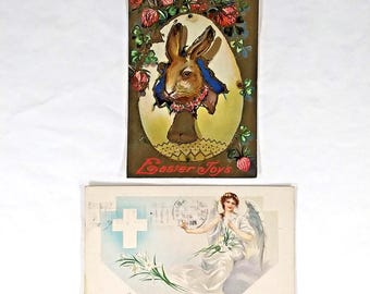 Cartes postales anciennes de Pâques : « Joys de Pâques » des années 1910 et lot de cartes Ange
