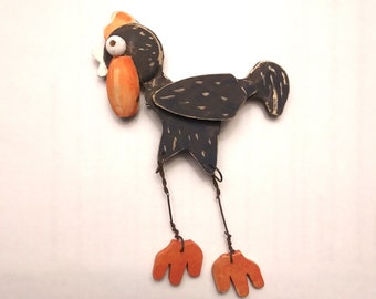 Whimsical Chicken Art - Handmade Wooden Chicken Pin signed by artist Jody Silver