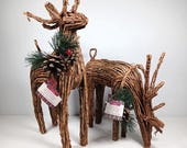 Pair of Woven Grapevine Reindeer Rustic Christmas Holiday Decor Handmade 15&quot; H