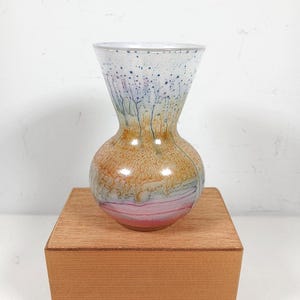 Jarrón de cristal vintage Simron Israel de 12,7 cm (5 pulgadas), pintado a mano con acuarelas y diseño de goteo artístico.