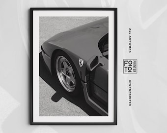 Ferrari F40 Kunstdruck! Kultiges Auto Poster, schwarz-weiße Ferrari Wandkunst, Vintage Racing Art, altes Geldposter (Digitaler Download)