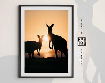 Känguru Sunset Poster! Goldene Stunde Tier Fotografie Druck, Australien Reise Druck (Digitaler Download)