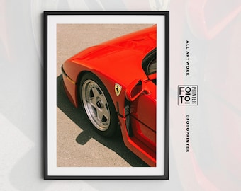 Ferrari F40 Kunstdruck! Ferrari Poster, kultiges Auto Wandbild Roter Ferrari Art, Gelddruck, Luxus Wandkunst (Digitaler Download)