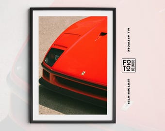 Ferrari F40 Kunstdruck! Retro Ferrari Poster, Roter Ferrari Kunst, ästhetischer Druck, Luxus-Lifestyle-Kunst, altes Geld-Poster (Digitaler Download)