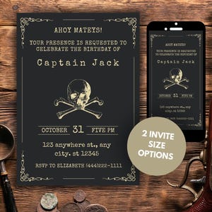 Pirate party canva template editable spooky invitation halloween party invite pirate birthday party printable template