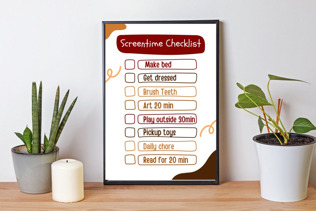 Screen Time Checklist Template - Etsy