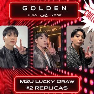 Door fans gemaakte replica Jungkook Golden M2U Lucky Draw Photocard JK replica Lucky Draw pc jungkook Lucky Draw zeldzame pc jk cadeau