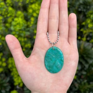 Recycled Plastic Blue Green Oval Pendant Necklace