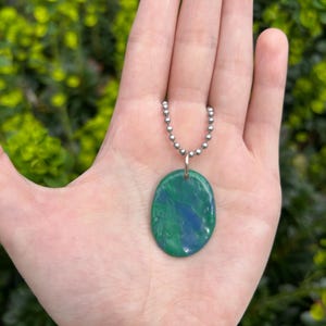Recycled Plastic Blue Green Oval Pendant Necklace