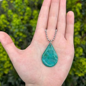 Recycled Plastic Blue Green Drop Pendant Necklace