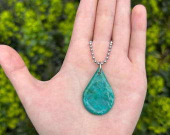 Upcycled Blue Green Drop Pendant Necklace