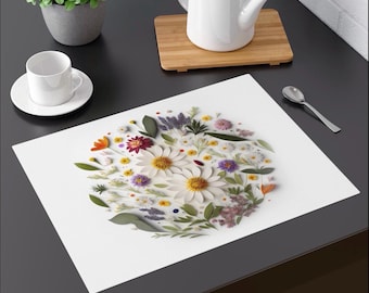 Blumen-Polyester-Tischset Set (4), wasserfestes Esszimmerdekor