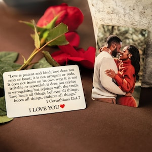 Boyfriend wallet insert card, wallet insert note card, custom metal insert card, picture insert card gift, wallet size card with picture