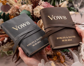 Wedding Vow Books Set of 2, Personalized Vows Booklets, His and Hers Leather Vows Books