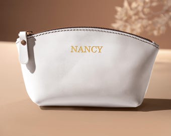 Leather Cosmetic Bag, Personalized Gift for Her, Makeup Bag, Leather Cosmetic Pouch, Gift for Women
