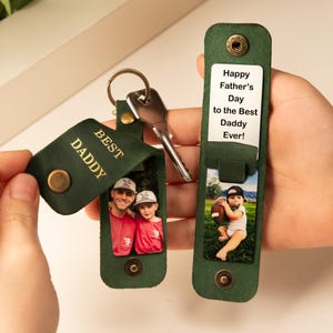 Personalized Gift for Dad, Leather Photo Keyring with Initials, Personalized Photo Keyring for Dad, Dads Day Gift