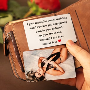 Custom Christmas gift for him, naughty picture wallet card, sexy metal photo card for him, wallet card with picture for husband