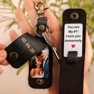 Custom Leather Keychain with photo for 3rd Anniversary, Personalized gift for 3rd leather anniversary