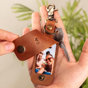 Custom Photo Keychains for boyfriend, Personalized Leather Keychain Gift for him