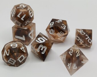 Coffee Bean Resin Dice Set: Sharp Edge DnD Roleplaying Dice
