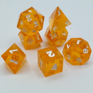 Orange Resin DnD Dice Set: Sharp Edge Roleplaying Dice