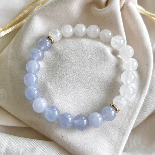 Blue Aquamarine and White Jade Bracelet Calming and Balancing Crystal for March Birthstone Meditation and Spiritual Growth Gemstone Bracelet