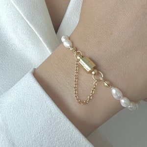 AAA real knotted pearl bracelet 18K gold magnetic clasp natural genuine freshwater pearls rice shape dainty bracelet for birthday gift