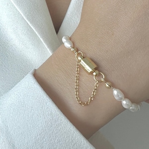 AAA Real Knotted Pearl Bracelet with Gold Magnetic Clasp Natural Genuine Freshwater Rice Pearls Dainty Pearl Bracelet Birthday Gift for Her