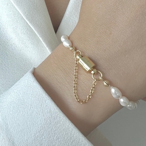 AAA real knotted pearl bracelet 18K gold magnetic clasp natural genuine freshwater pearls rice shape dainty bracelet for birthday gift