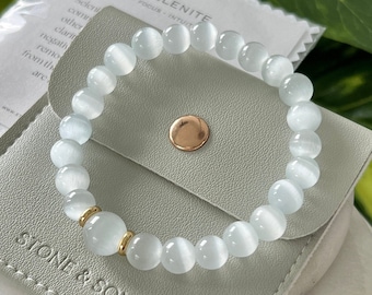 Selenite Bracelet for Clarity & Focus 8mm White Crystal Bracelet Genuine Selenite Bracelet for Positive Energy White Selenite Bead Bracelet