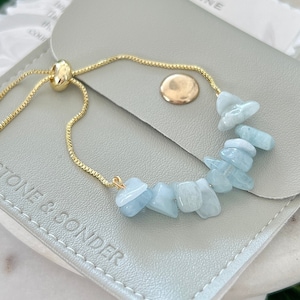 Pisces Aquamarine Bracelet for Strength & Courage, Adjustable Blue Crystal Bracelet Light Blue and Gold Bracelet for March Gemstone Bracelet