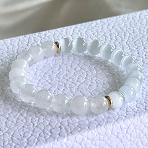 Selenite & White Jade Bracelet for Calmness and Clarity 8mm Natural White Gemstone Bracelet for High Vibrational Energy and Spiritual Growth image 1