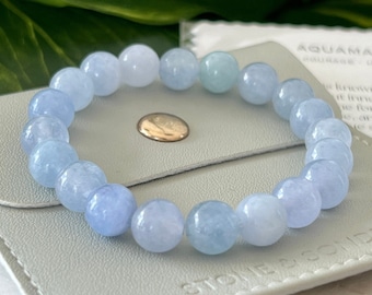 Aquamarine Healing Bracelet for Stress Relief Genuine Blue Aquamarine Gemstone Bracelet for Calming Energy March Birthstone Bracelet