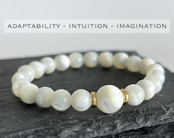 Mother of Pearl Bracelet for Intuition & Protection 8mm Pearl Shell Bead Bracelet for Calming and Stress Relief Pearl Stretch Bracelet